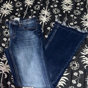 KanCan Dark Blue Flare Jeans with Frayed Hem